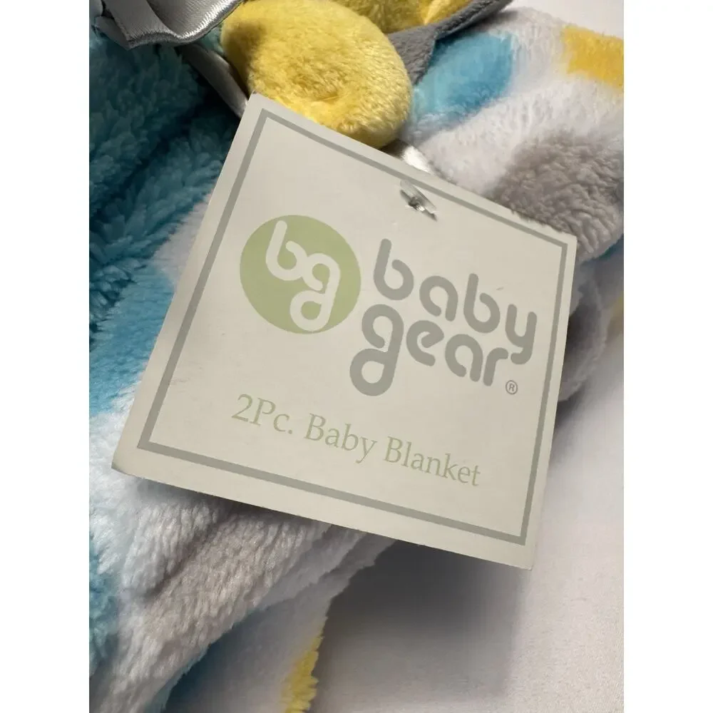 Baby Gear Lion Fleece Baby Blanket and Lovey Gift‎ Set Blue Yellow White New